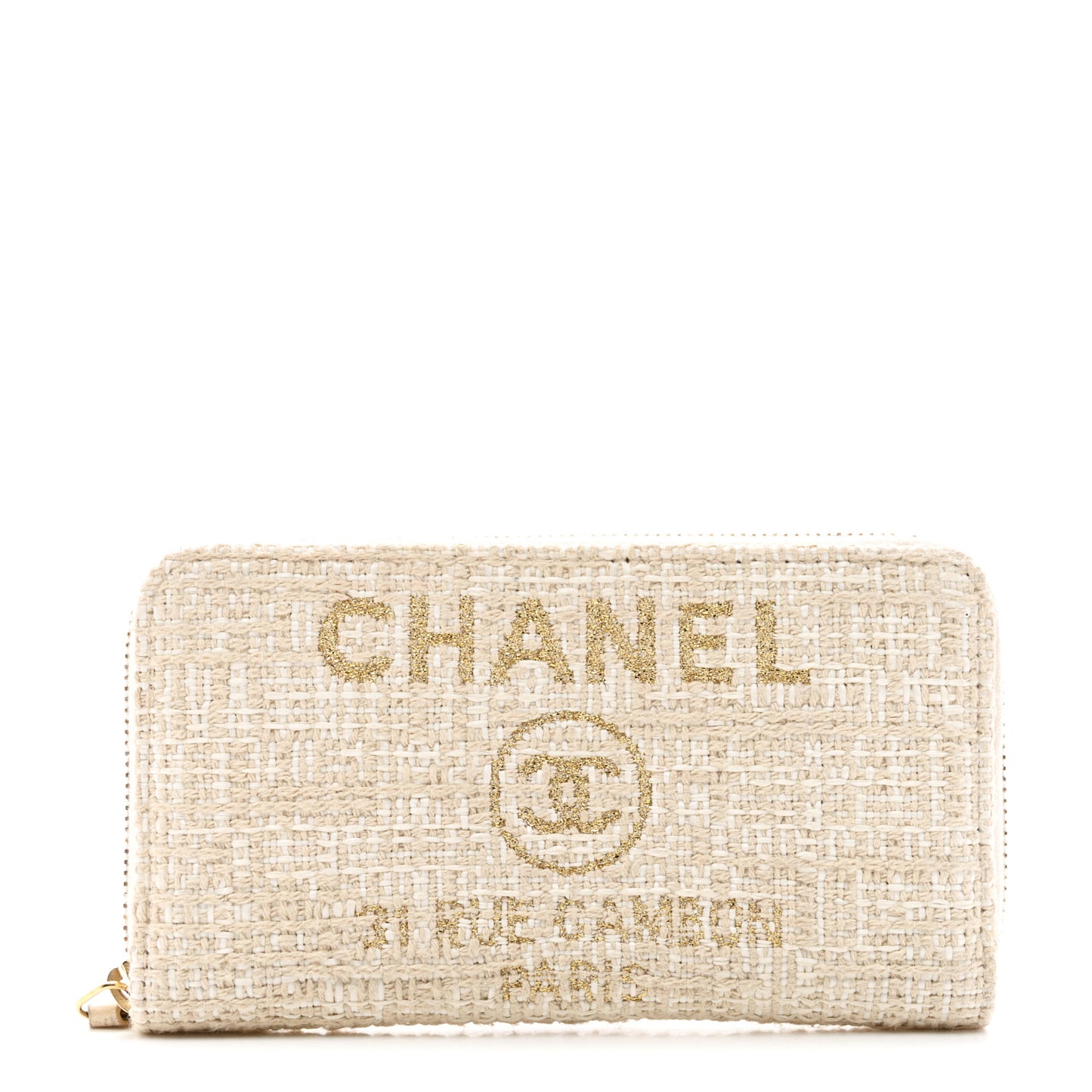 Lurex Canvas Deauville Medium Zip Around Wallet Beige
