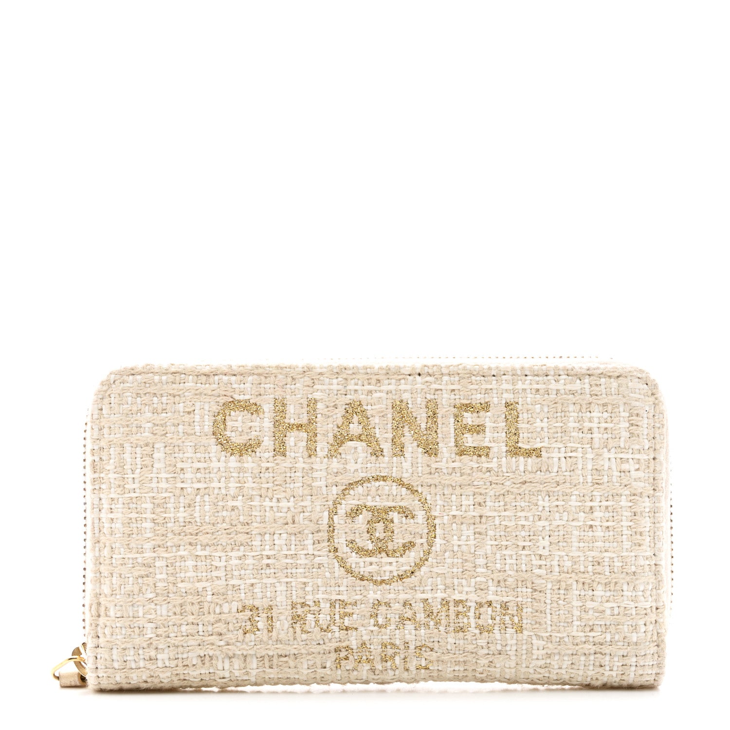 Chanel Lurex Canvas Deauville Medium Zip Around Wallet Beige 1 of 10
