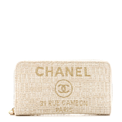 Chanel Lurex Canvas Deauville Medium Zip Around Wallet Beige 1 of 10