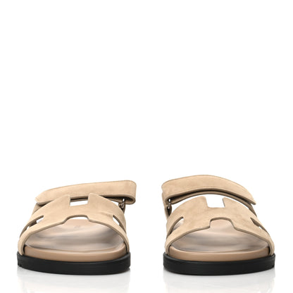 Hermes Suede Goatskin Womens Chypre Sandals 40 Beige Argile 2 of 9