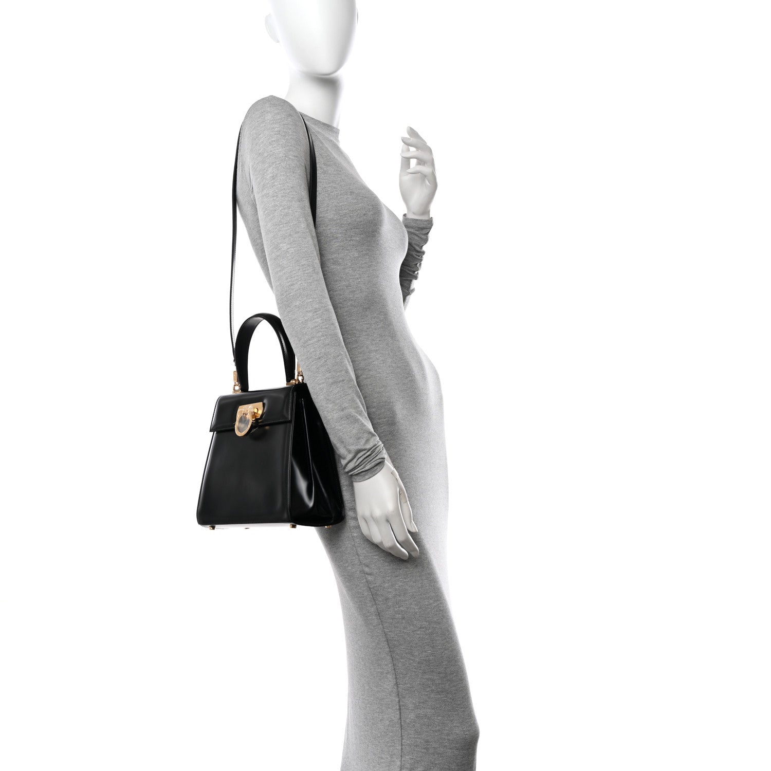 Salvatore Ferragamo Brushed Off Calfskin Medium Iconic Top Handle Black 2 of 12