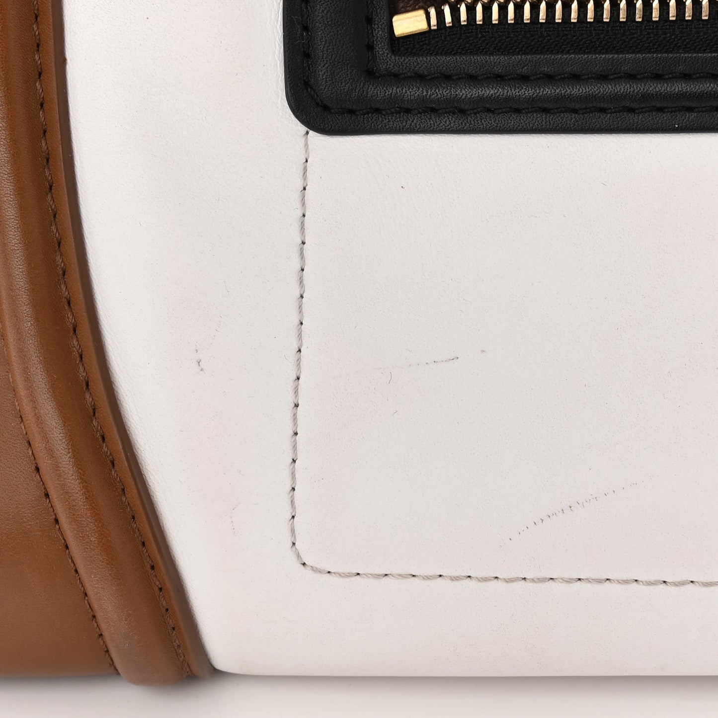 Satin Calfskin Mini Tri-Color Luggage White Brown