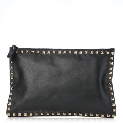 Valentino Garavani Vitello Large Rockstud Zip Pouch Black 1 of 7