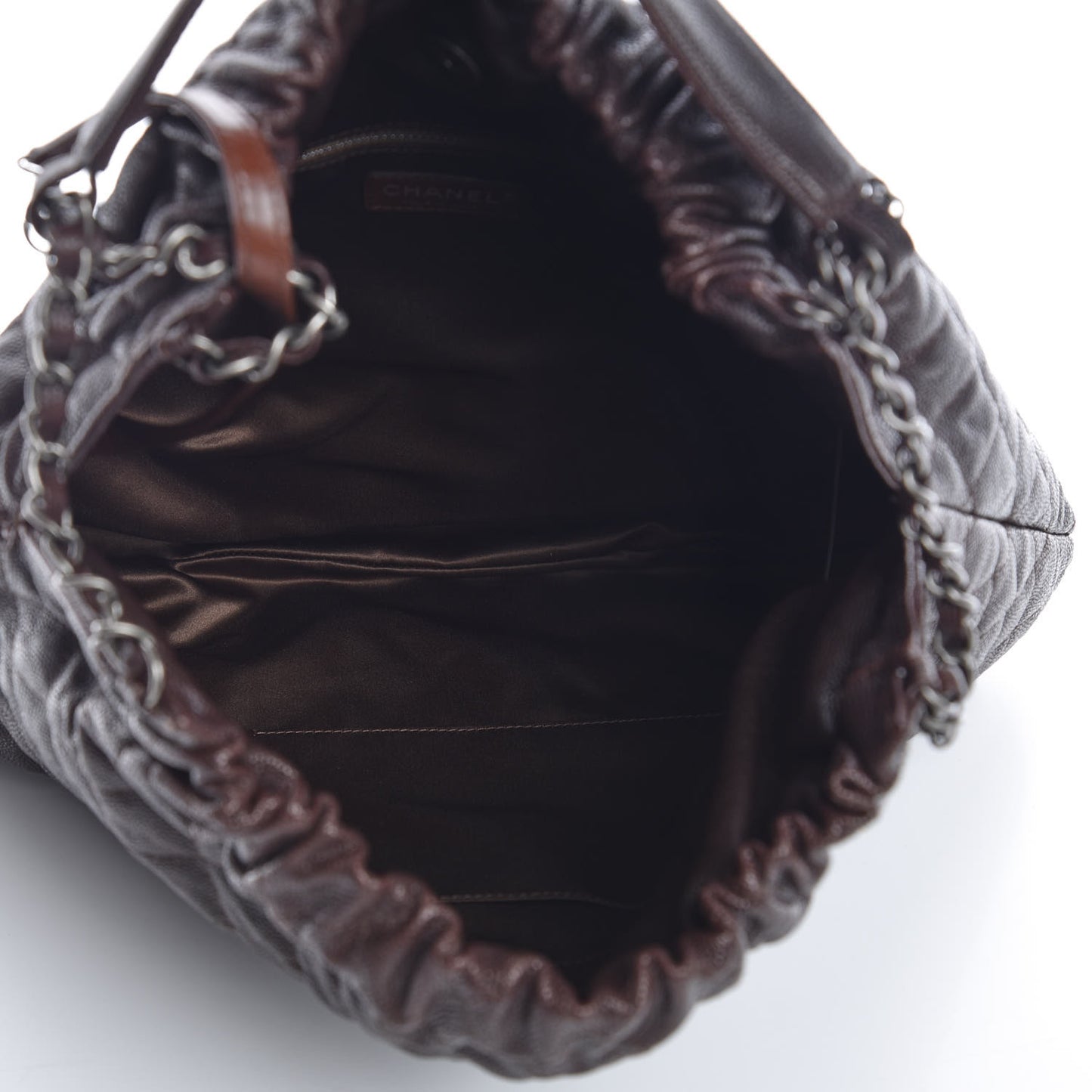 Distressed Glazed Caviar Quilted Large Elastic Tote Dark Brown