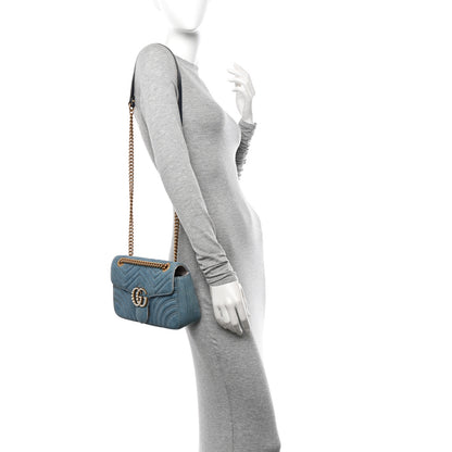Gucci Denim Matelasse Small Pearly GG Marmont Shoulder Bag Blue 2 of 10