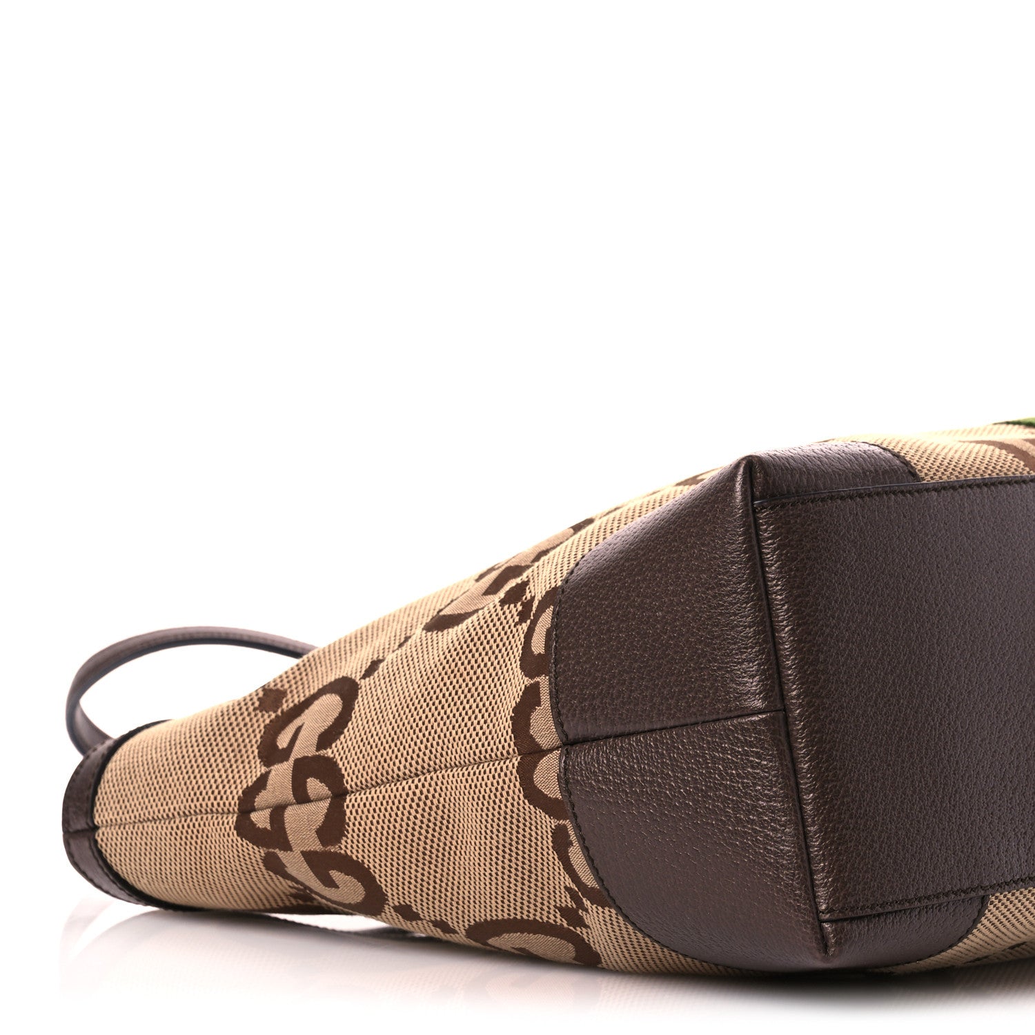 Gucci Monogram Jumbo GG Textured Dollar Calfskin Web Medium Ophidia Shopping Tote Camel Ebony 9 of 11