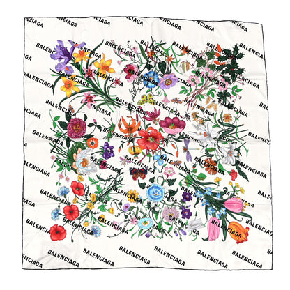 Gucci X BALENCIAGA Silk Twill Allover Logo Print Floral Square Scarf Ivory Multicolor 1 of 5