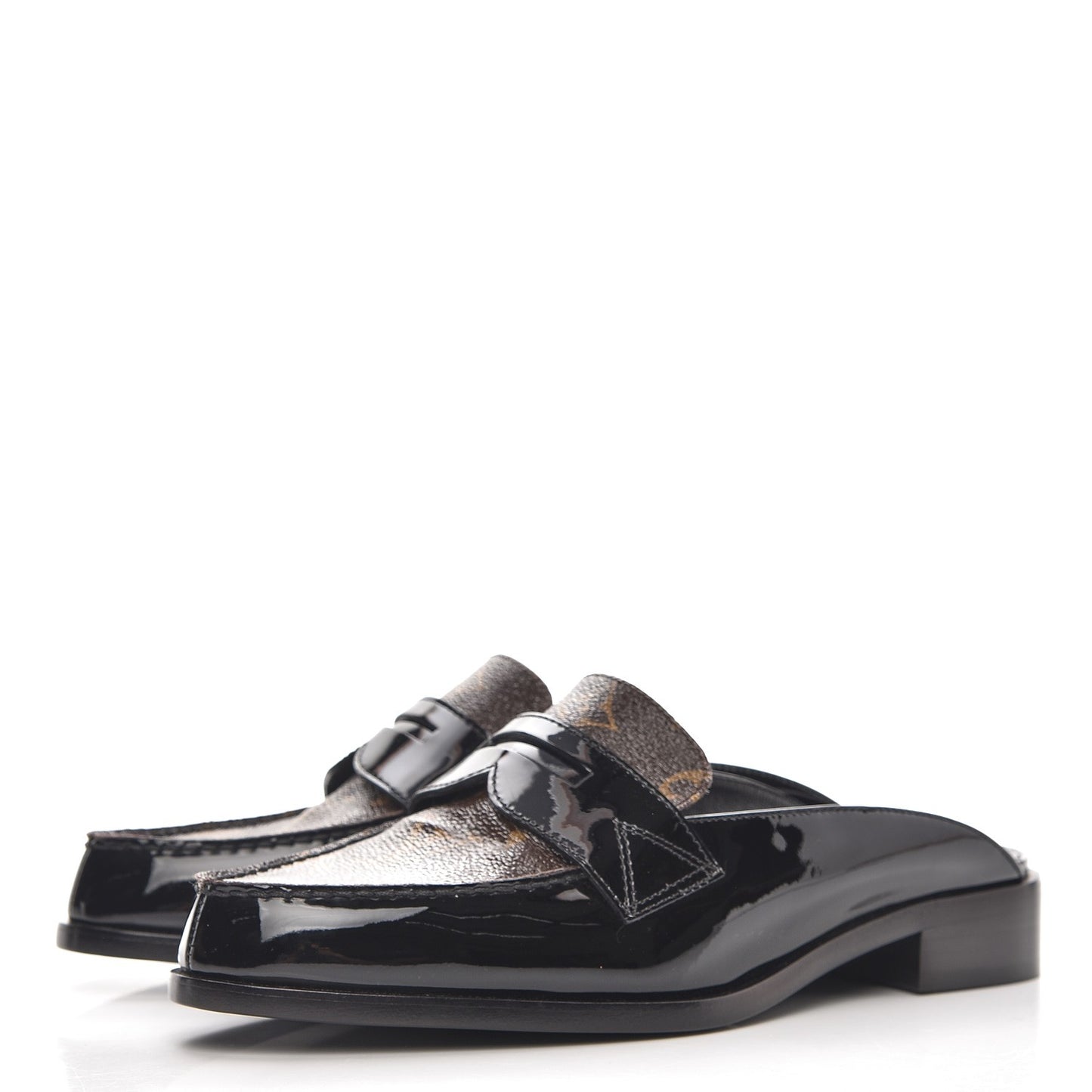 Monogram Patent Academy Open Back Loafers 37.5 Black