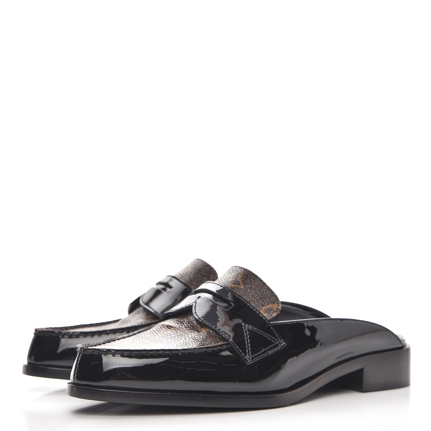 Louis Vuitton Monogram Patent Academy Open Back Loafers 37.5 Black 2 of 8