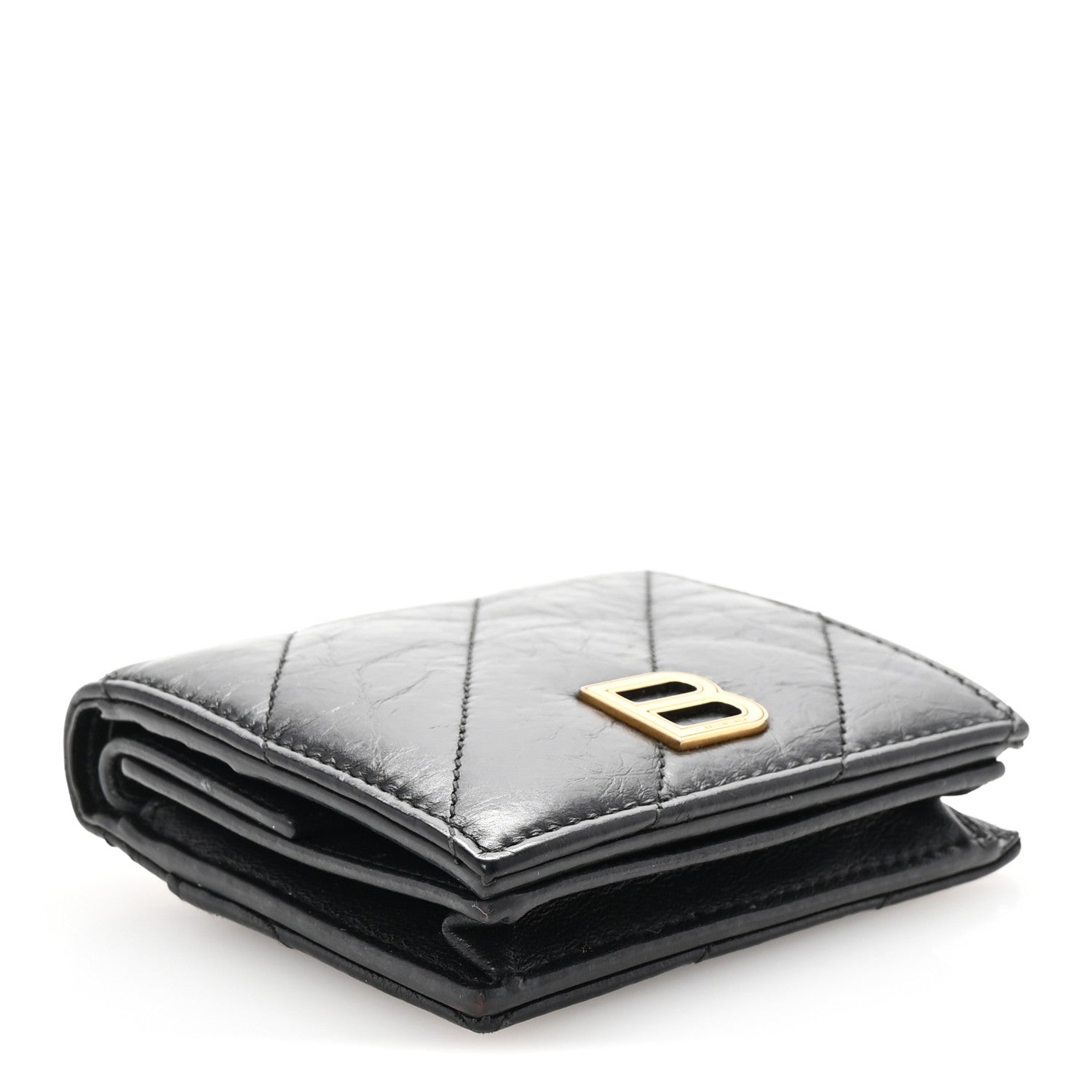 Balenciaga Crushed Calfskin Quilted B Flap Coin Card Holder Black 4 of 7