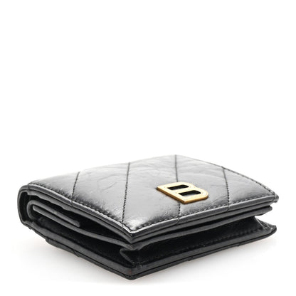 Balenciaga Crushed Calfskin Quilted B Flap Coin Card Holder Black 4 of 7
