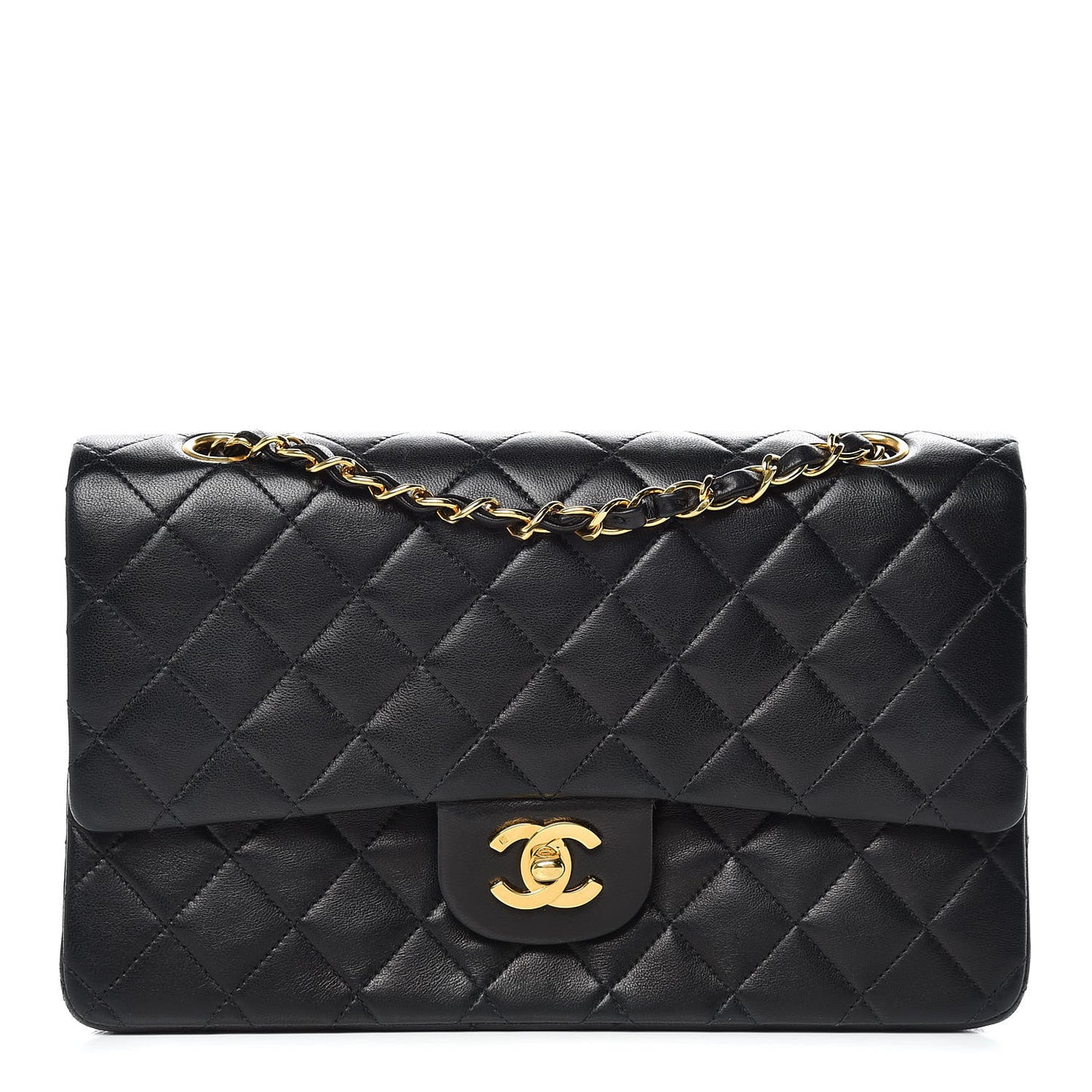 Lambskin Quilted Medium Double Flap Black