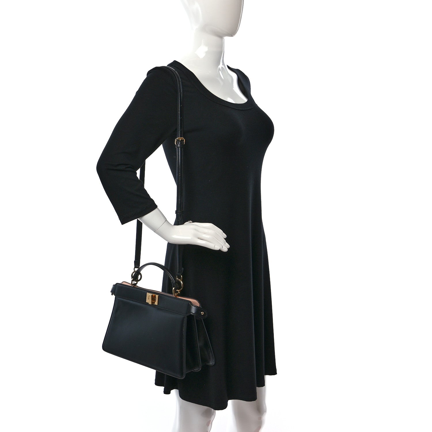 Fendi Vitello King Luxor Shiny Nappa Medium Peekaboo I SEE U East West Satchel Black Light Rose 2 of 8