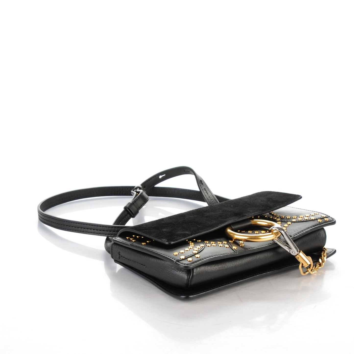 Suede Calfskin Studded Small Faye Shoulder Bag Black