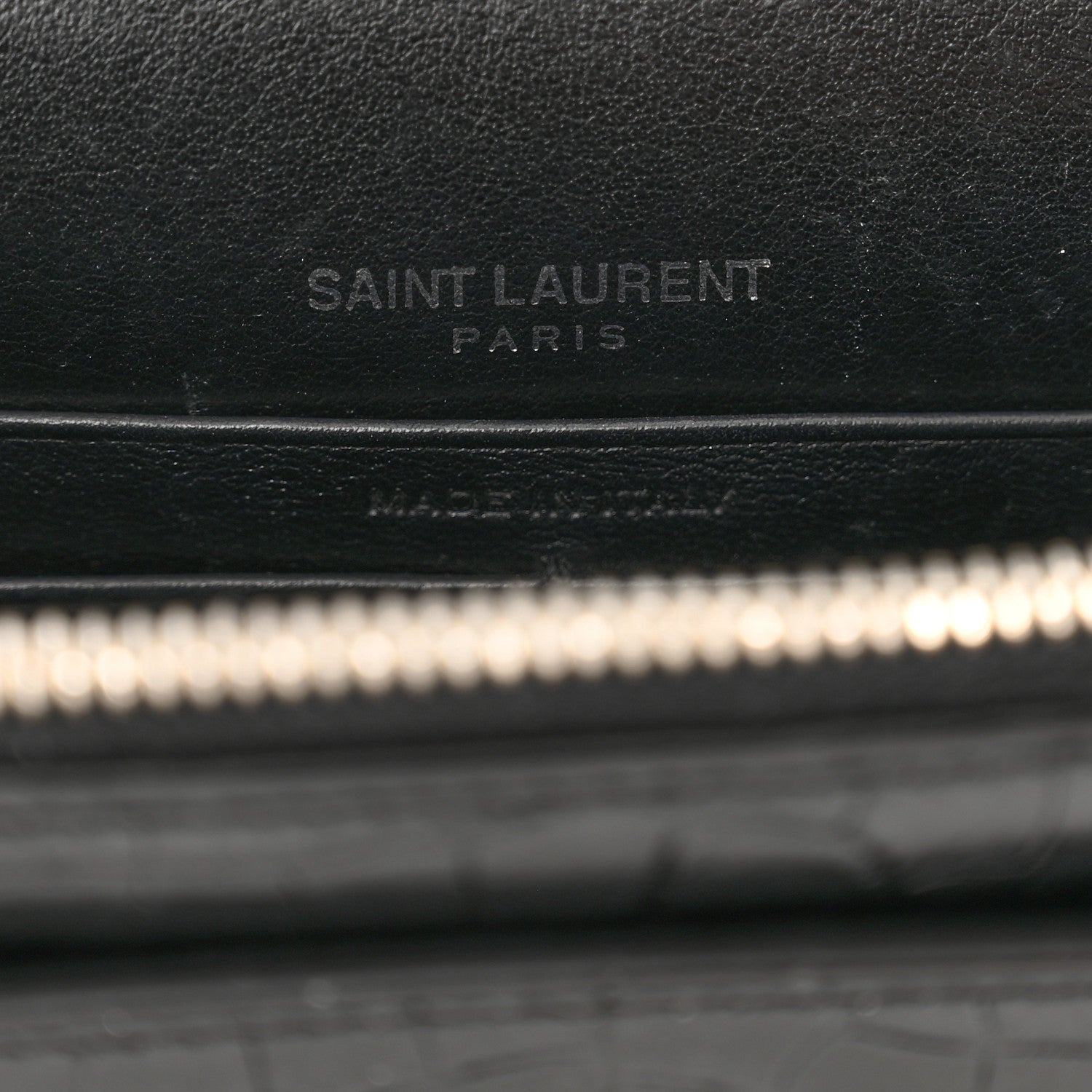 Saint Laurent Calfskin Crocodile Embossed Monogram Sunset Top Handle Chain Wallet Black 7 of 12
