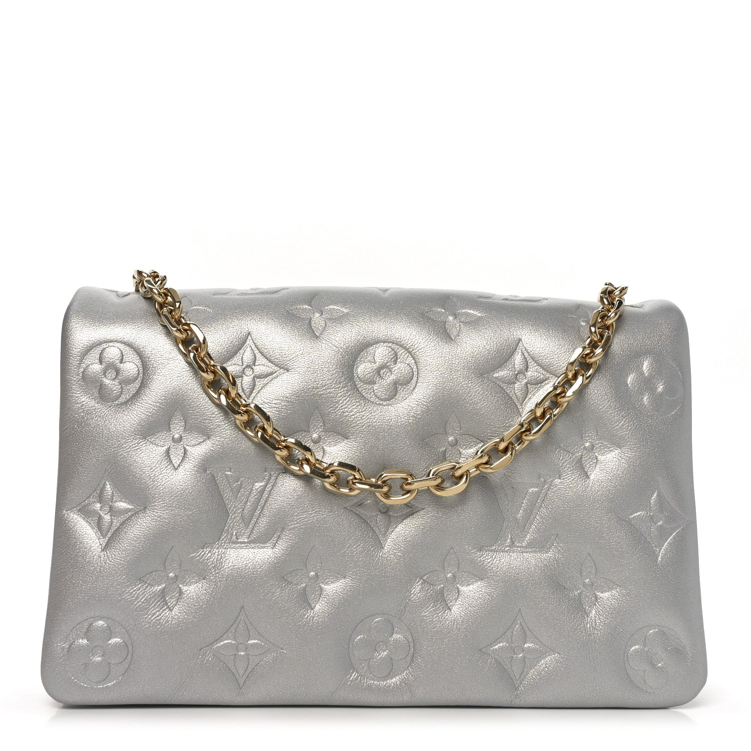 Louis Vuitton Metallic Lambskin Embossed Monogram Pochette Coussin Silver 1 of 19