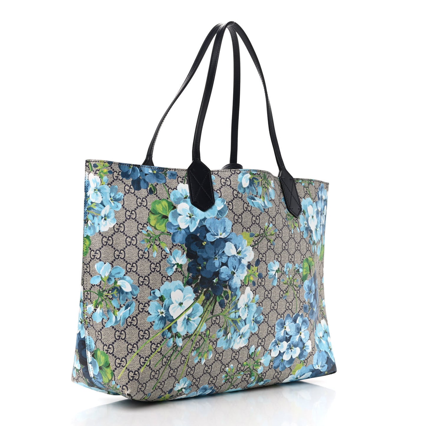 GG Supreme Monogram Blooms Medium Reversible Tote Beige Blue Navy