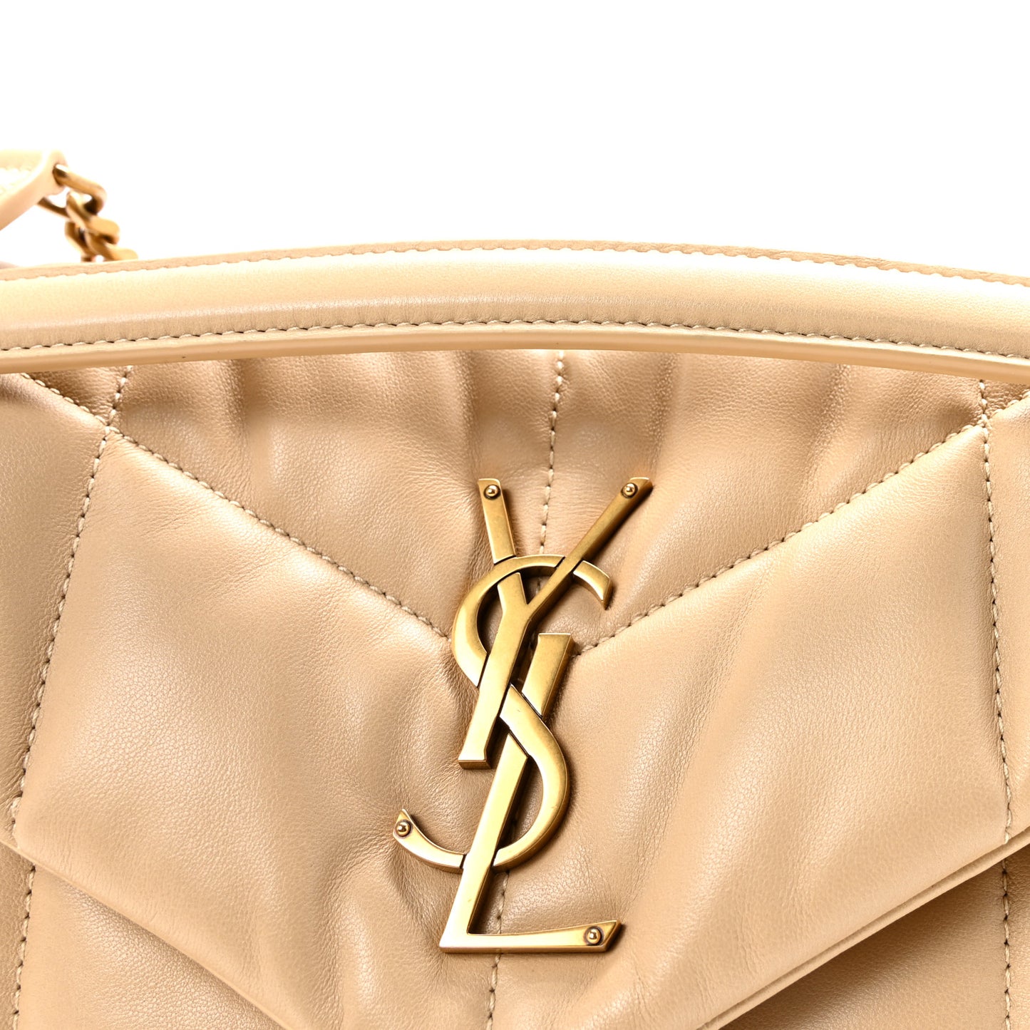 Lambskin Quilted Small Loulou Puffer Monogram Chain Satchel Avorio