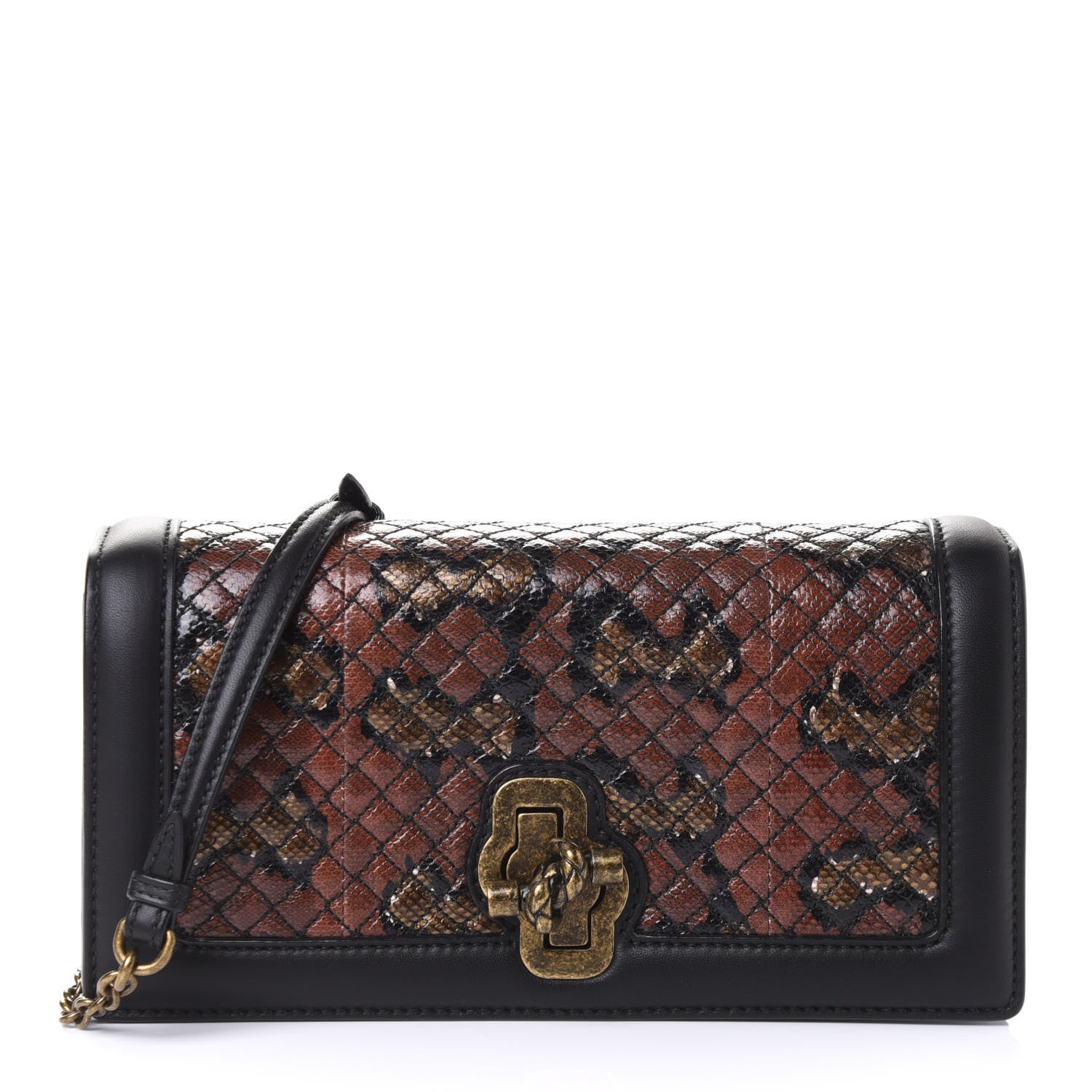 Bottega Veneta Nappa Karung Intrecciato Club Stitch Knot Clutch Brown Black 1 of 5