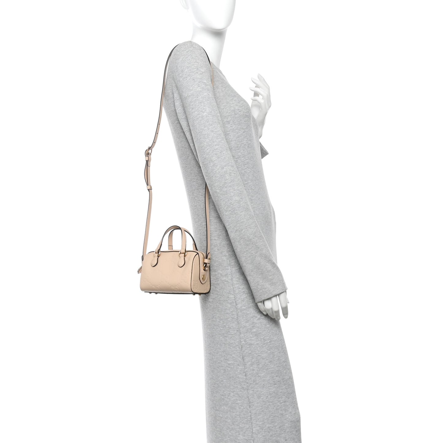 Gilbert Calfskin Jumbo GG Embossed Super Mini Top Handle Bowler Bag Beige