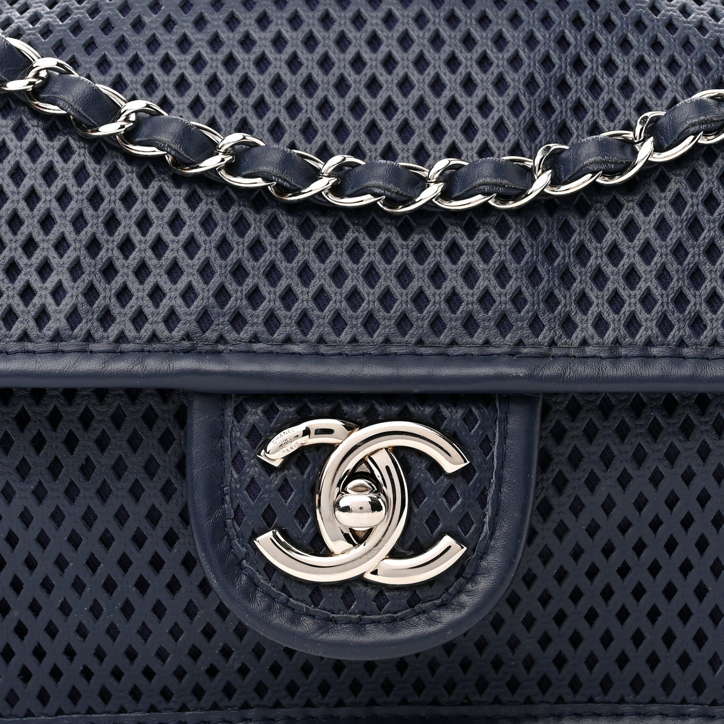 Perforated Calfskin Large Up In The Air Flap Dark Blue