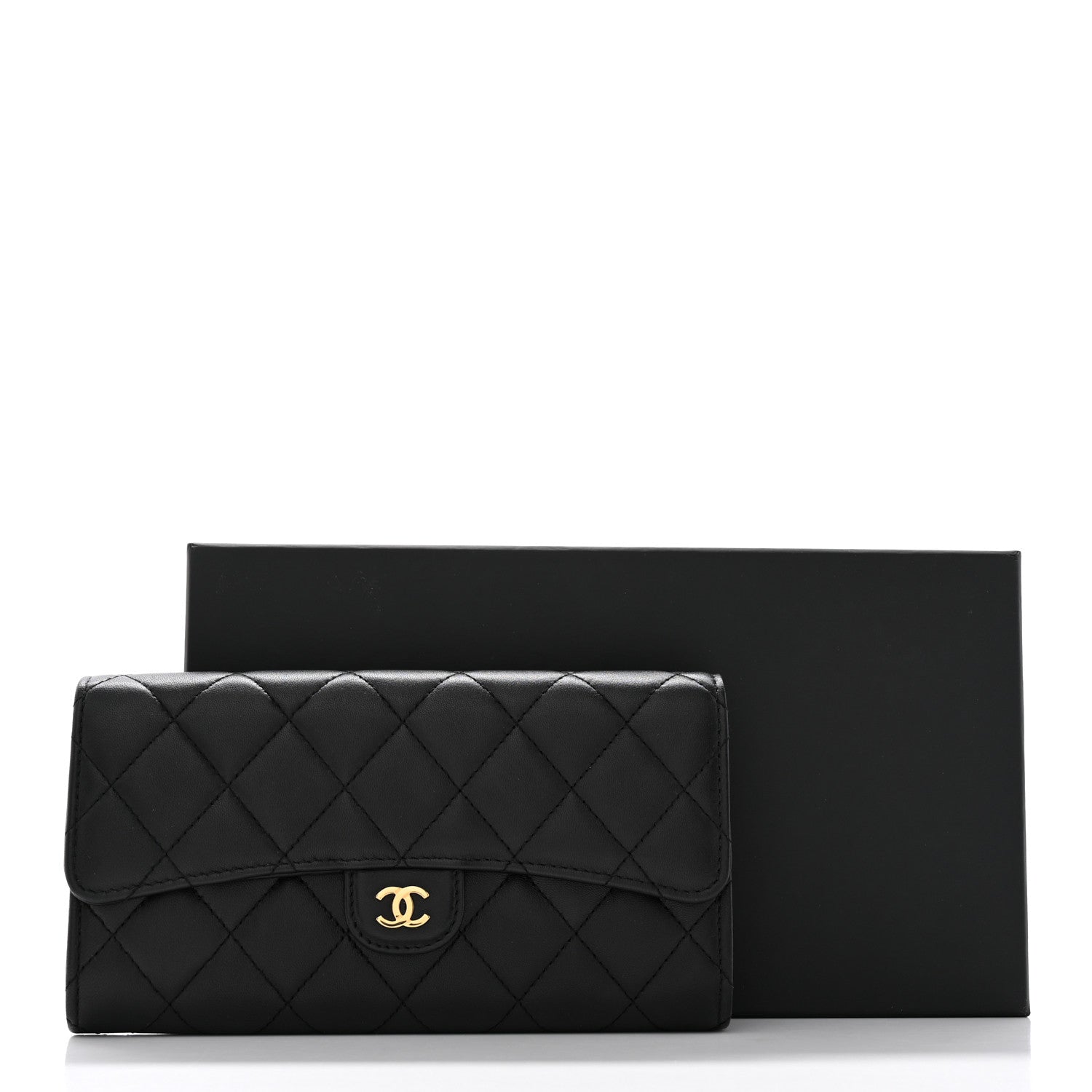 Chanel Lambskin Quilted Large Gusset Flap Wallet Black 9 of 9