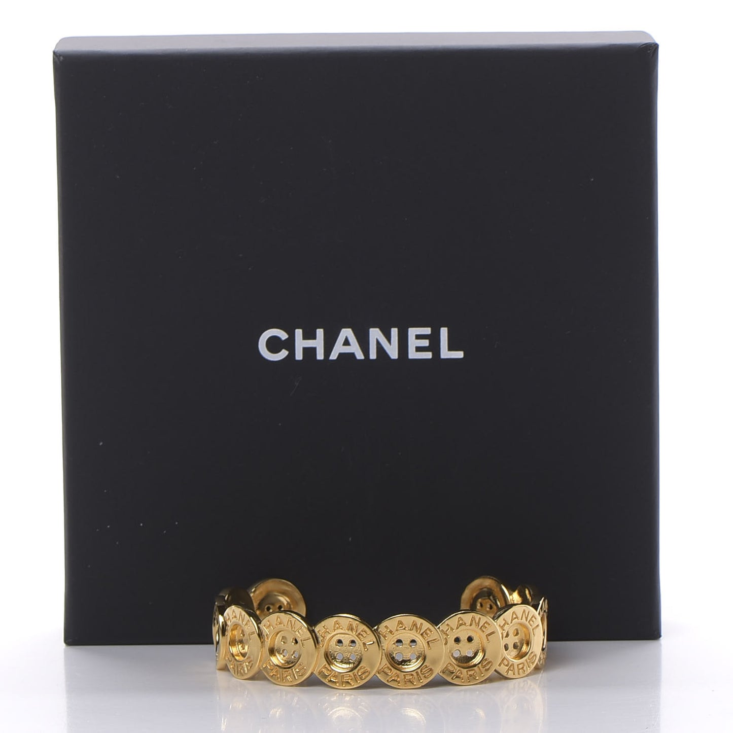 Metal Paris Button Logo Cuff Bracelet Gold