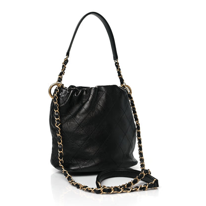 Chanel Lambskin Stitched Drawstring Bag Black 3 of 10