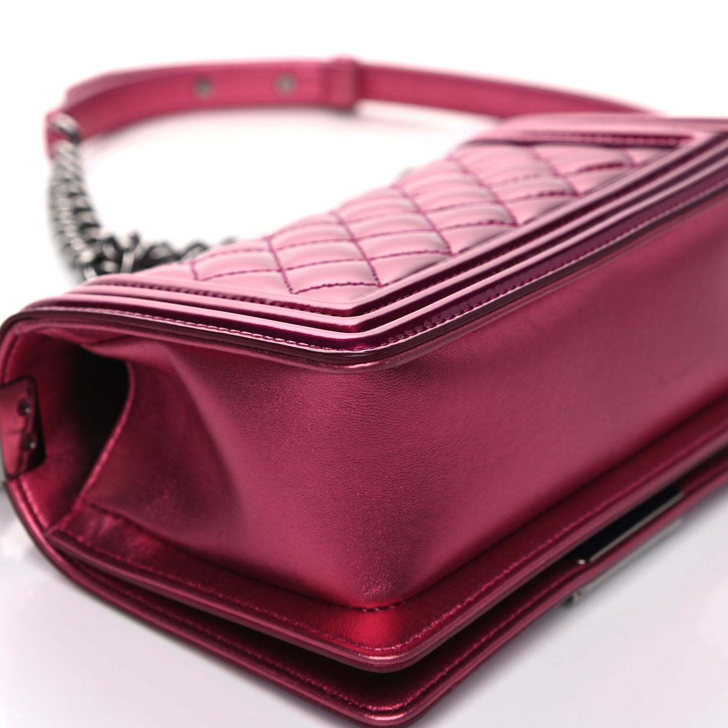 Metallic Patent Calfskin Quilted Small Boy Flap Pink