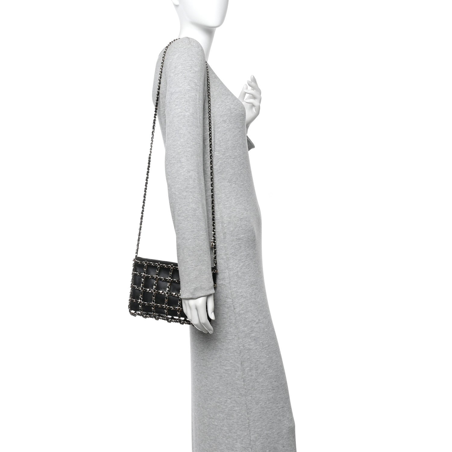 Chanel Lambskin Chain Frame Shoulder Bag Black 2 of 10