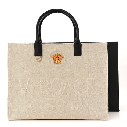 Versace Canvas Calfskin Large La Medusa Tote Bag Beige 11 of 11