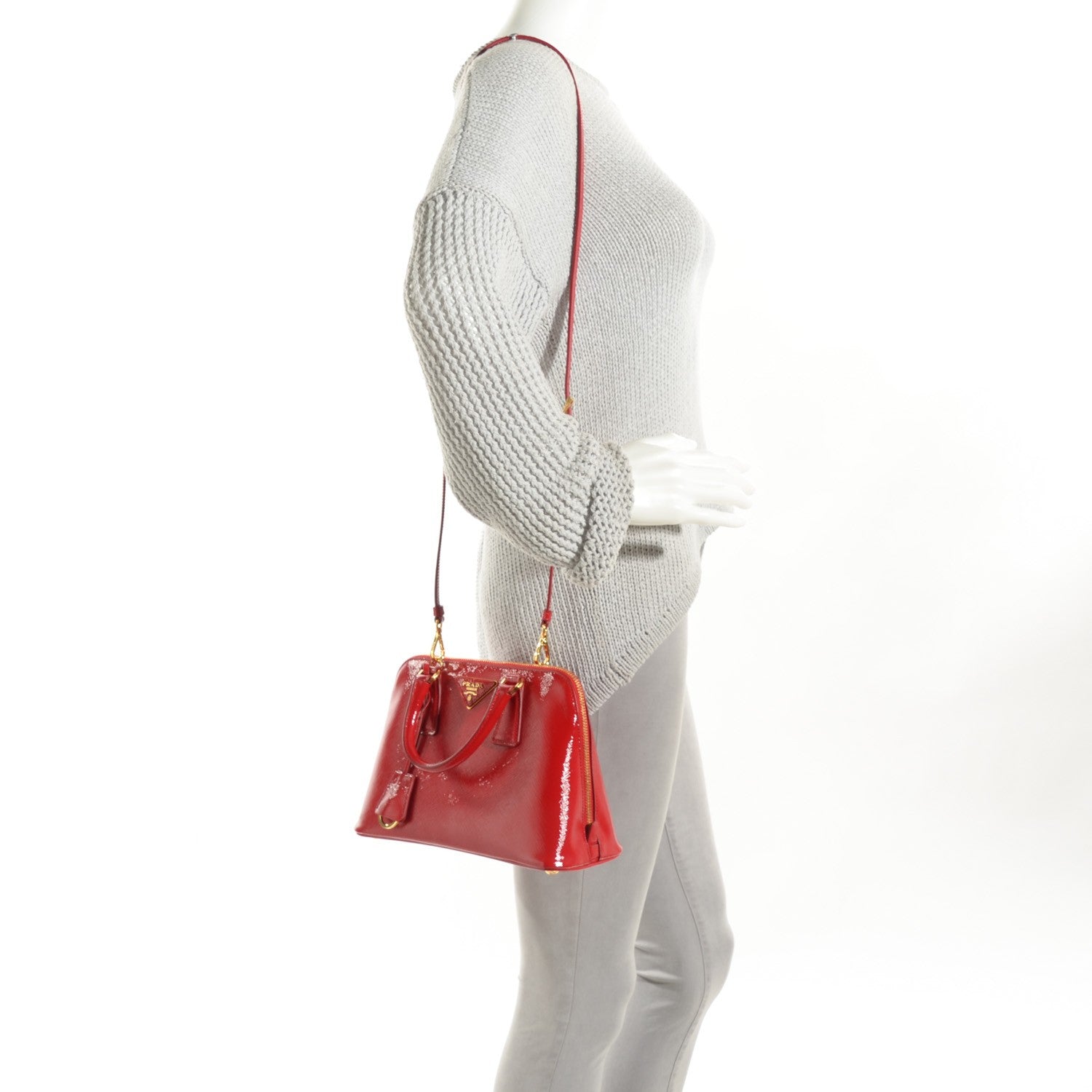 Prada Saffiano Vernice Mini Promenade Tote Rosso 3 of 10