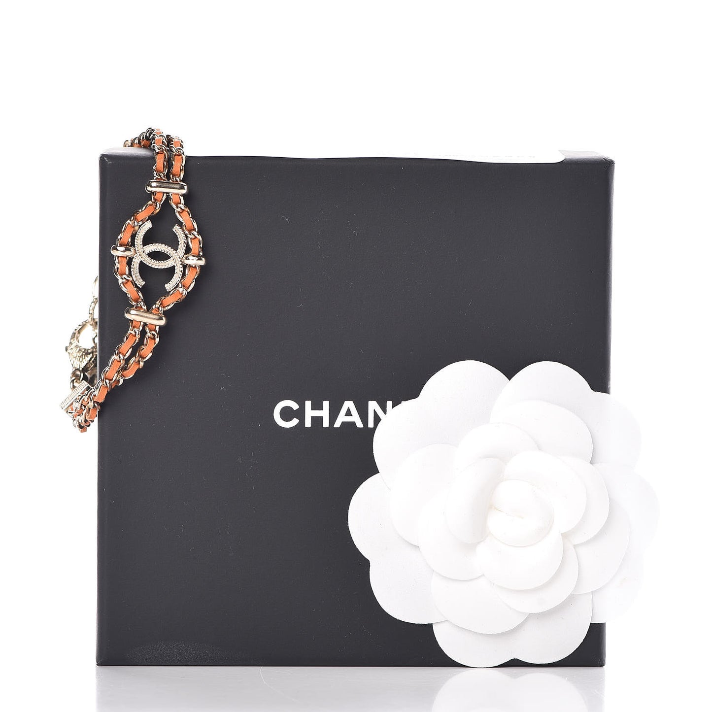 Metal Lambskin CC Chain Link Bracelet Orange
