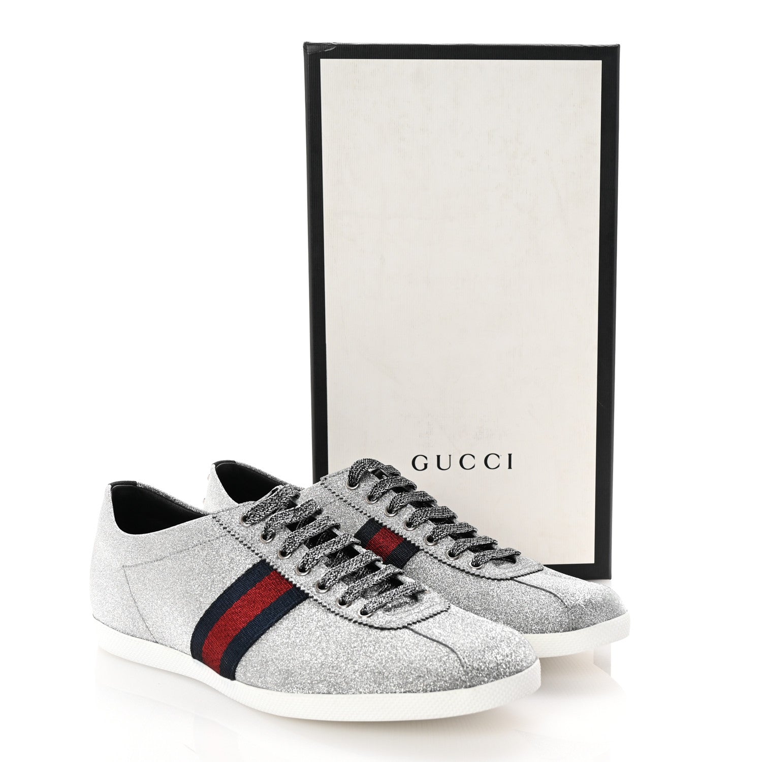 Gucci Glitter Fabric Studded Web Mens Sneakers 12 Silver 10 of 10