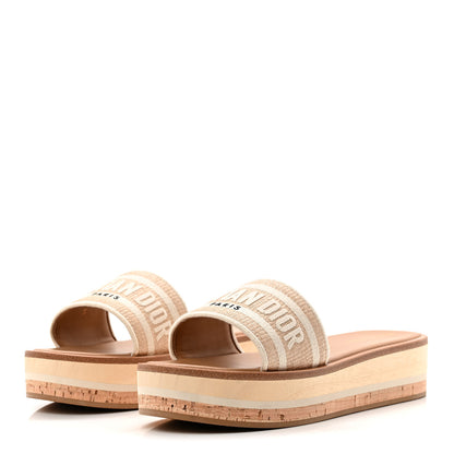 Christian Dior Raffia Dioriviera Embroidered Dway Platform Slide Sandals 41 Off White 3 of 10