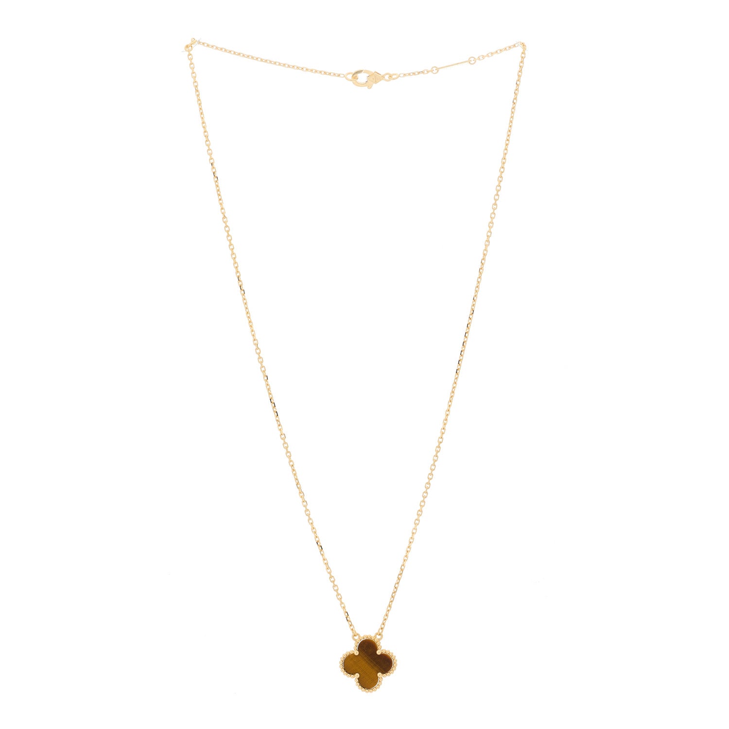 Van Cleef & Arpels 18K Yellow Gold Tiger Eye Vintage Alhambra Pendant Necklace 3 of 7