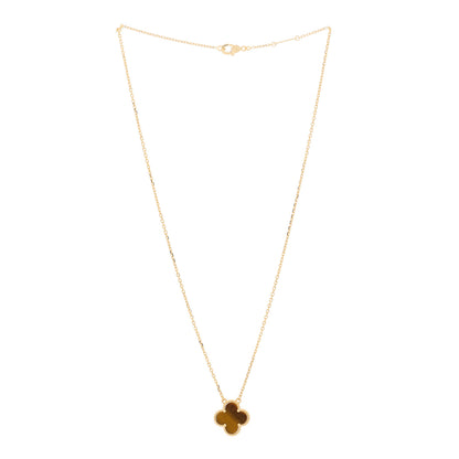 Van Cleef & Arpels 18K Yellow Gold Tiger Eye Vintage Alhambra Pendant Necklace 3 of 7