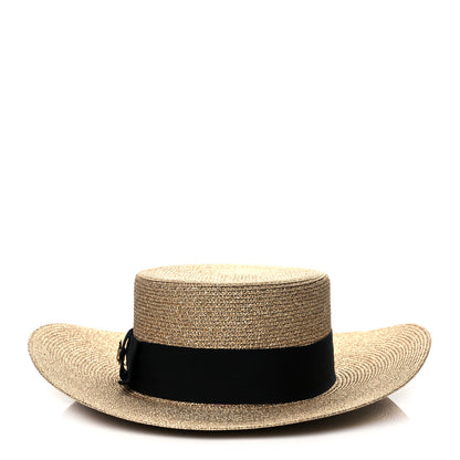 Gucci Glittered Straw Grosgrain Wide Brim Hat M Gold Black 2 of 8
