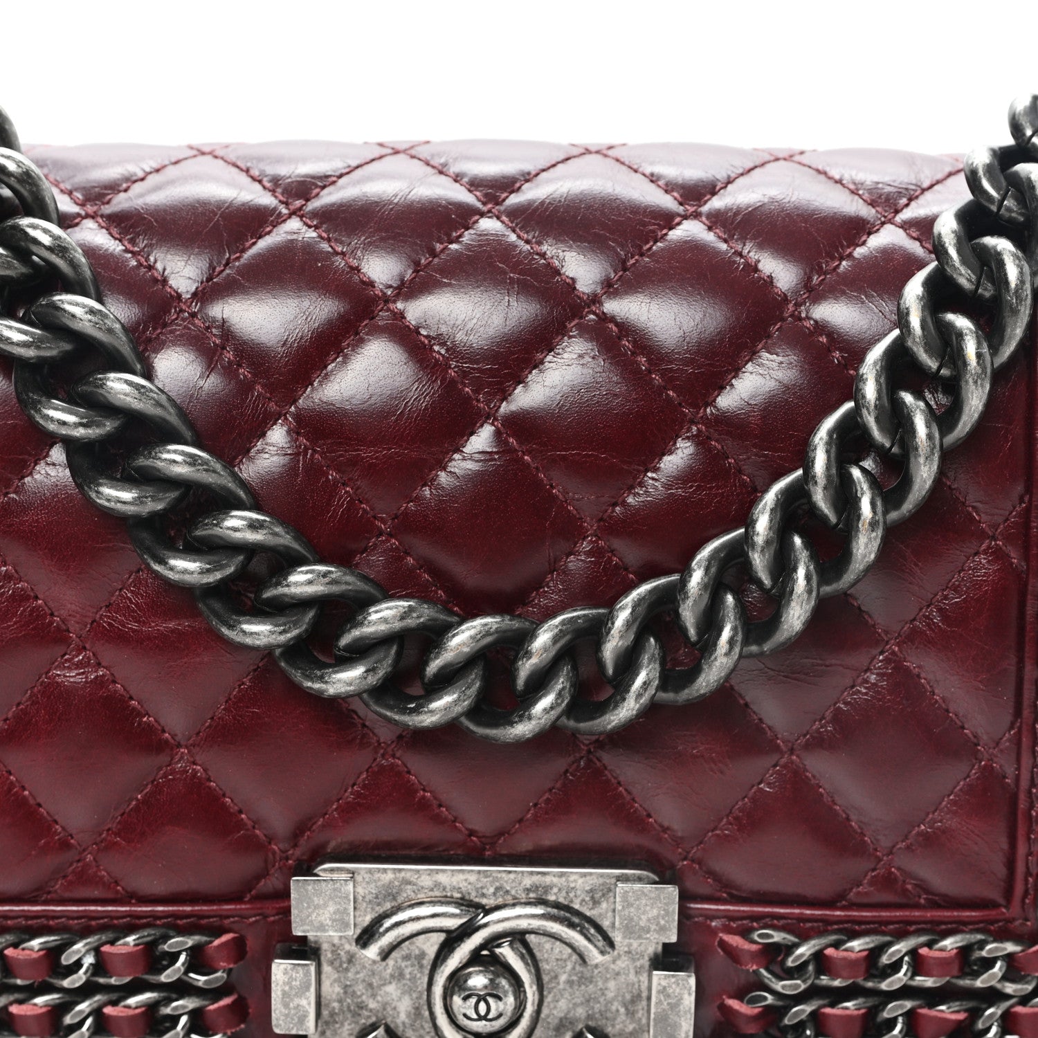Chanel Glazed Calfskin Quilted Small Boy Chained Flap Burgundy 8 of 11
