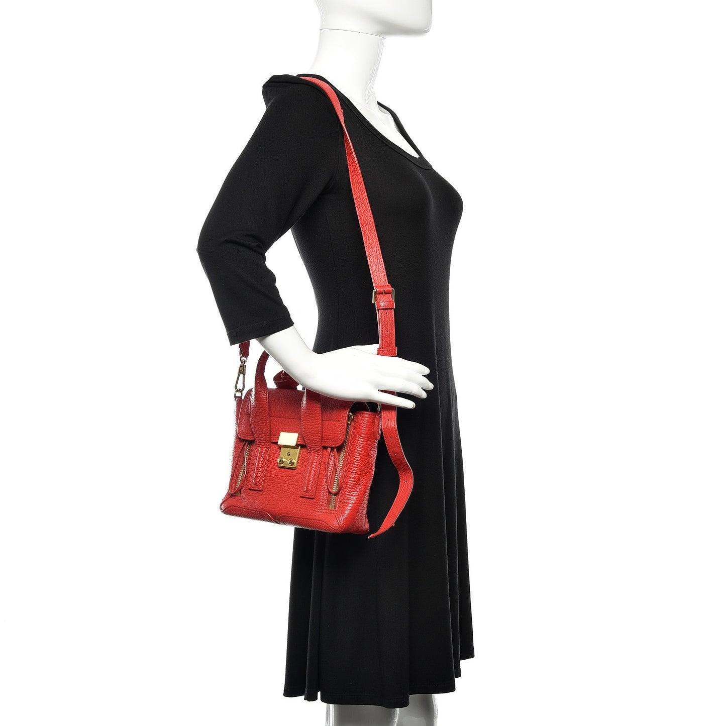 3.1 Textured Calfskin Mini Pashli Satchel Red
