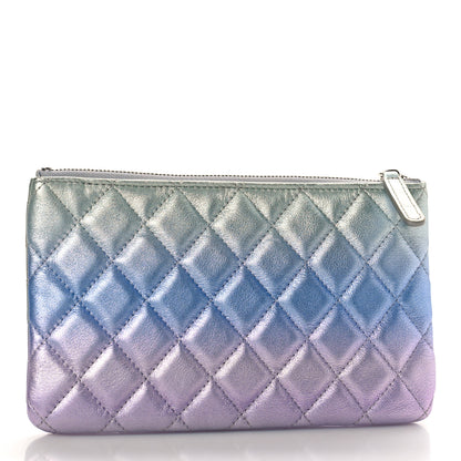 Chanel Gradient Metallic Calfskin Quilted Cosmetic Case Silver Blue Yellow Purple 3 of 9