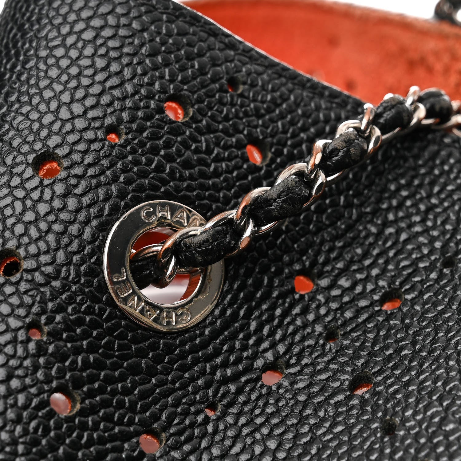 Chanel Caviar Perforated Drawstring CC Bag Black Orange 14 of 16