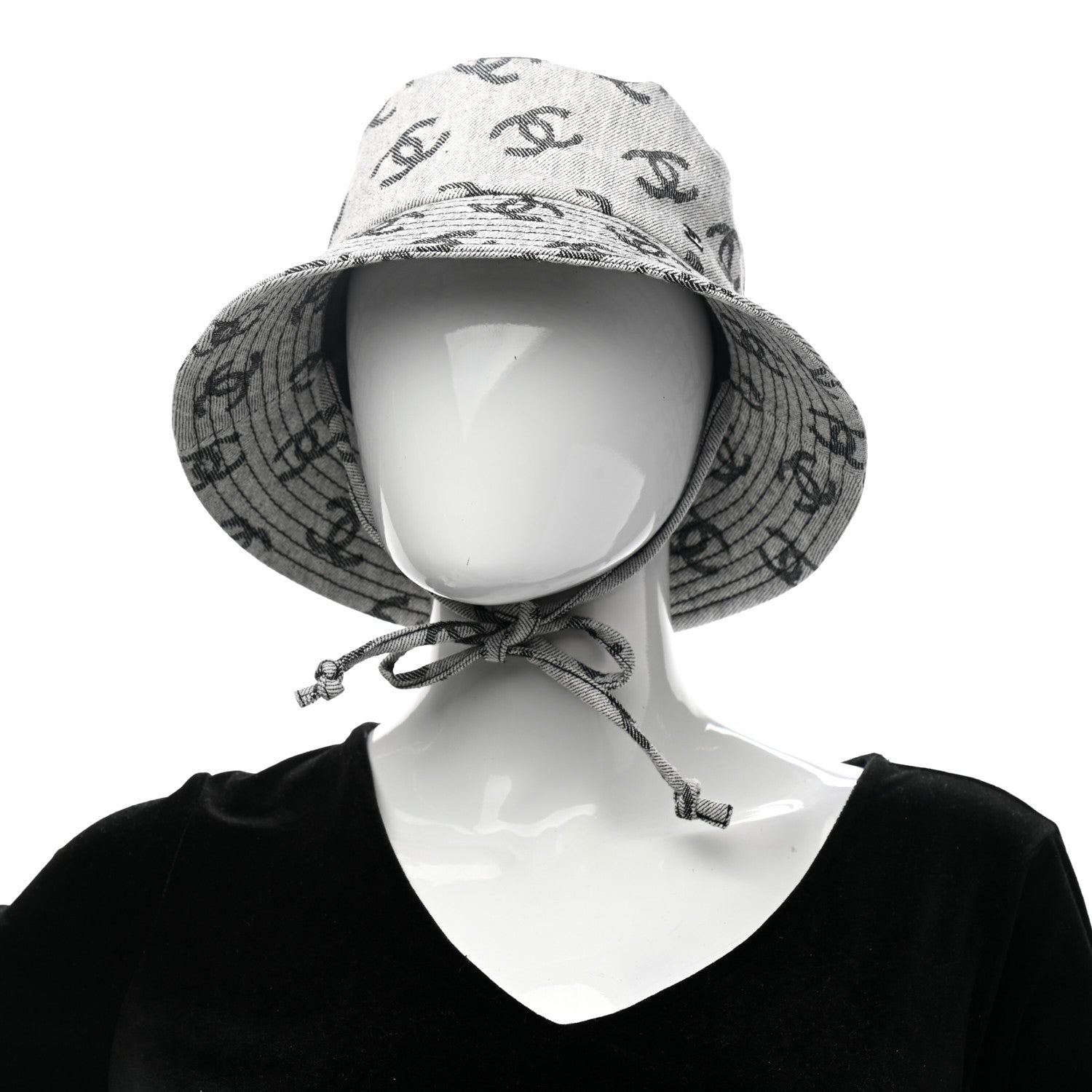 Chanel Denim CC Bucket Hat M White Black 2 of 8