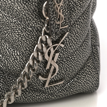 Saint Laurent Metallic Grain De Poudre Y Quilted Monogram Small Loulou Bowling Bag Gun Metal 10 of 16