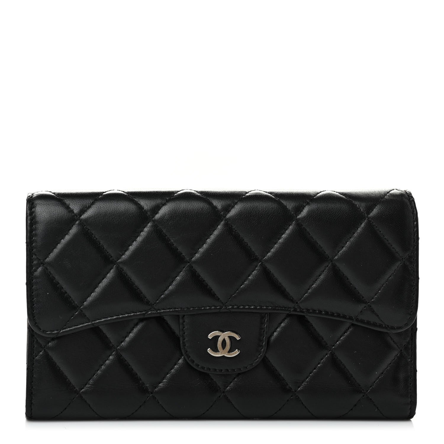 Chanel Lambskin Quilted Large Gusset Flap Wallet Black 1 of 7