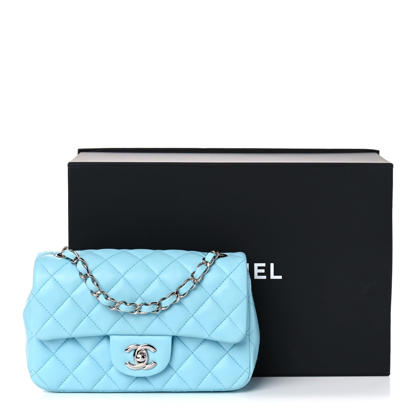 Lambskin Quilted Mini Rectangular Flap Light Blue