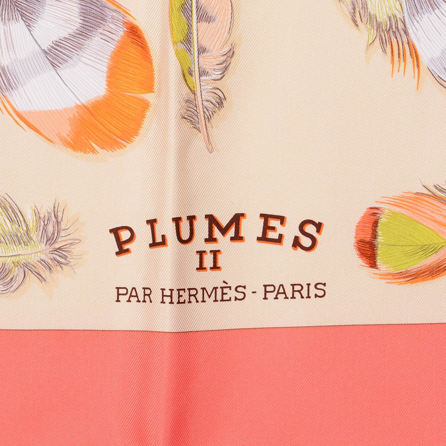 Hermes Silk Plumes II Scarf 90 Corail Beige Rose Pale 3 of 5