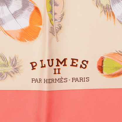 Hermes Silk Plumes II Scarf 90 Corail Beige Rose Pale 3 of 5