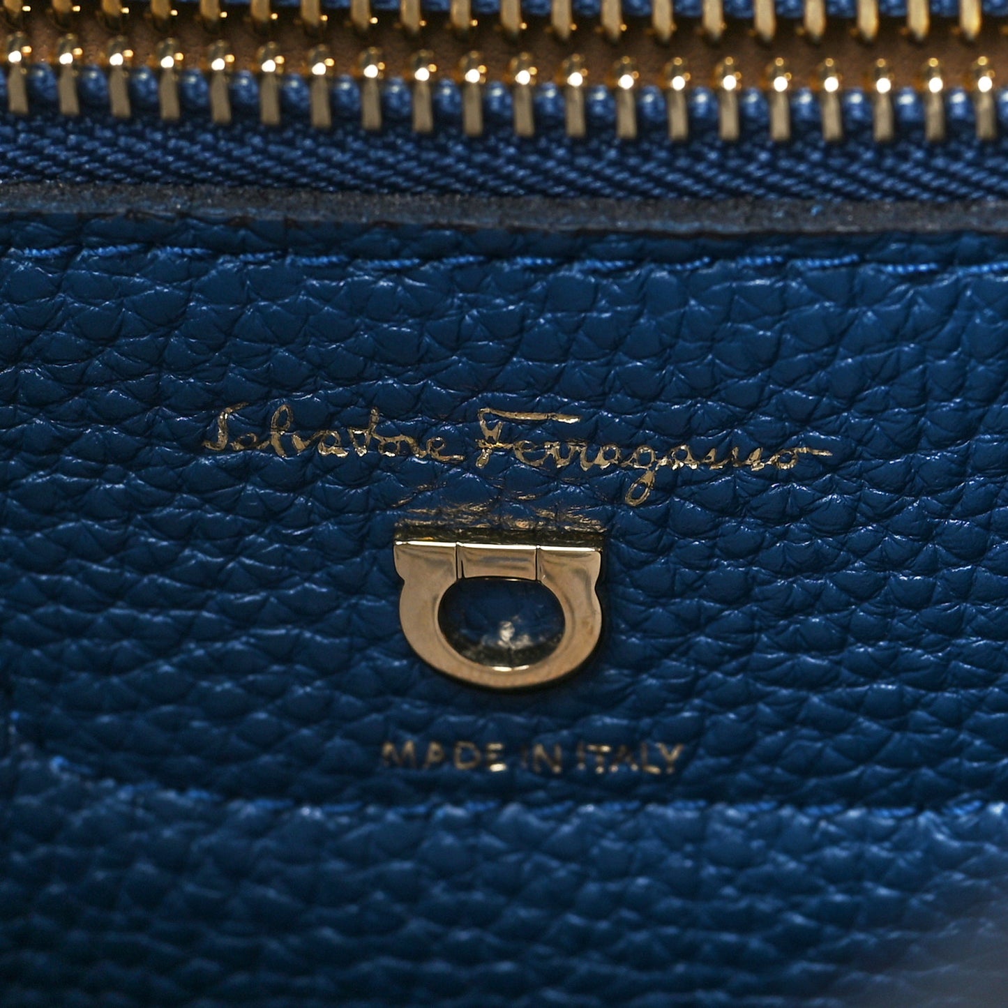 Hammered Calfskin Double Handle Medium Amy Tote Blue Beige