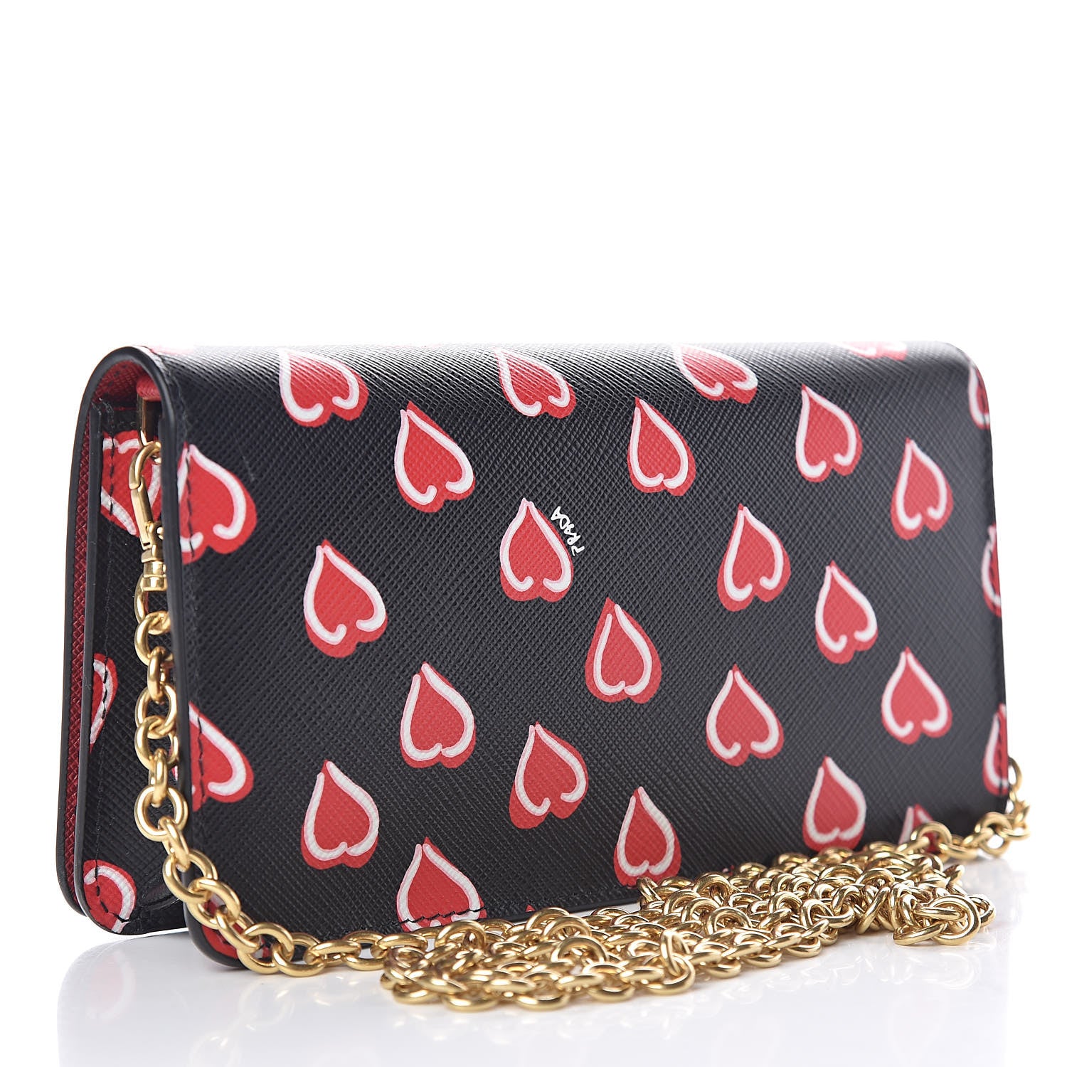 Prada Saffiano Heart Print Chain Wallet Black 3 of 8